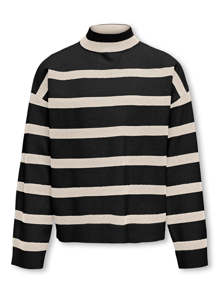 Kids Only KOGAMA LS STRIPE LOOSE HIGHNECK KNT – trui meisjes - Zwart Dessin