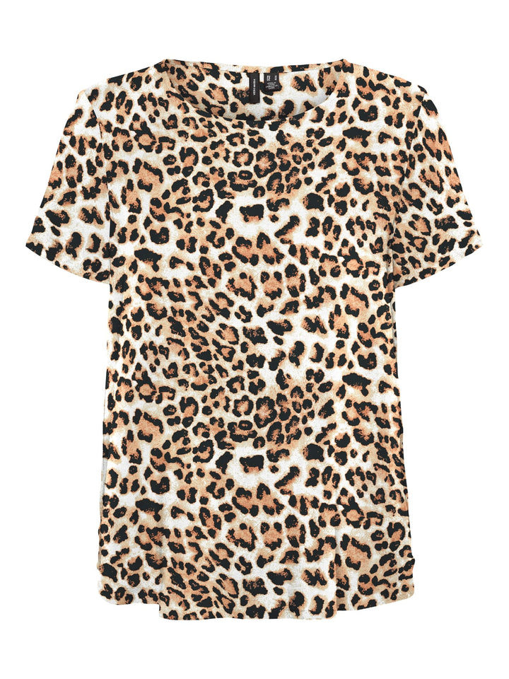 VERO MODA VMEASY JOY S/S TOP – dames top bruin dessin