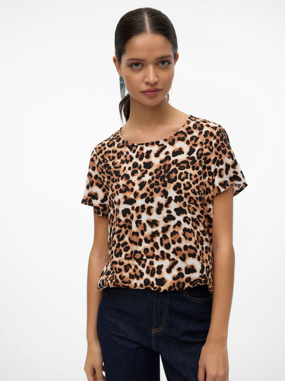 VERO MODA VMEASY JOY S/S TOP – dames top bruin dessin
