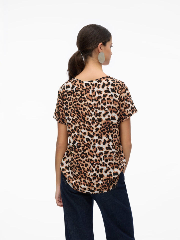 VERO MODA VMEASY JOY S/S TOP – dames top bruin dessin