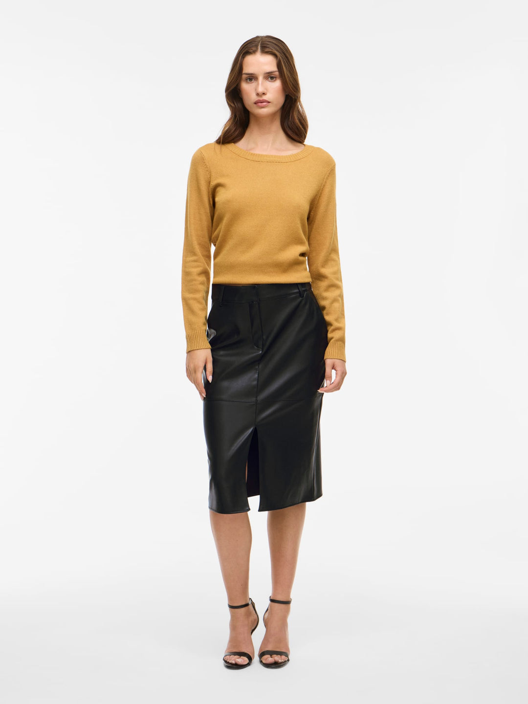 Vila Dagmar midi leren rok zwart – dames
