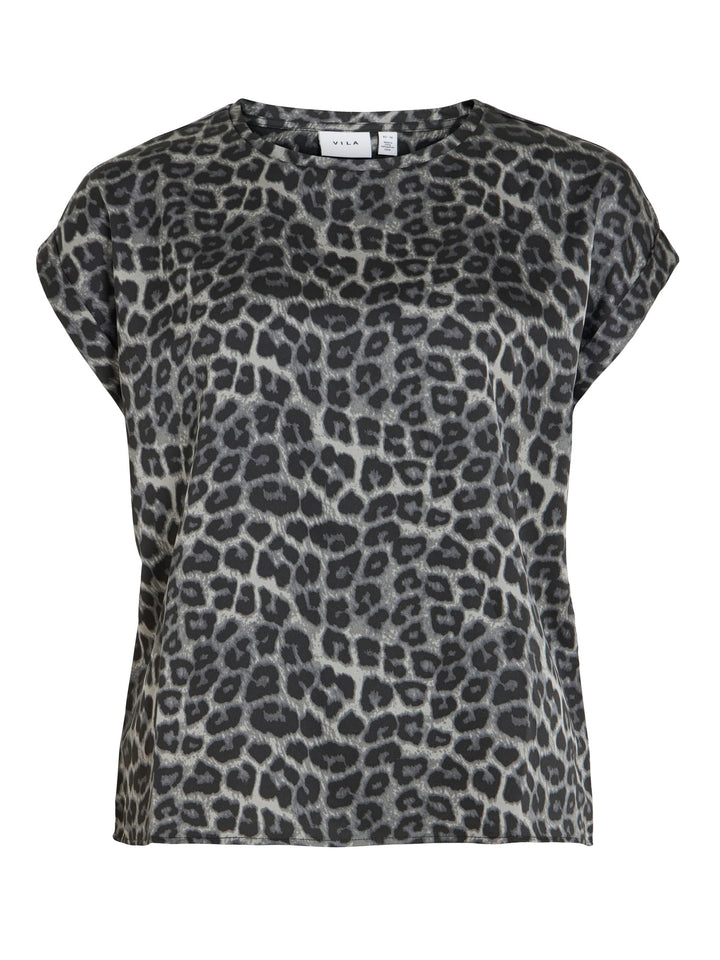 Vila 14109246 ellette t-shirt k/m dames grijs dessin