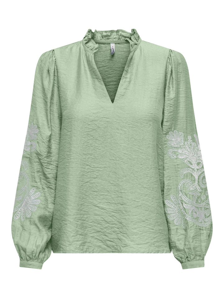 Only ONLNEW MALOU L/S EMB TOP mint – dames top