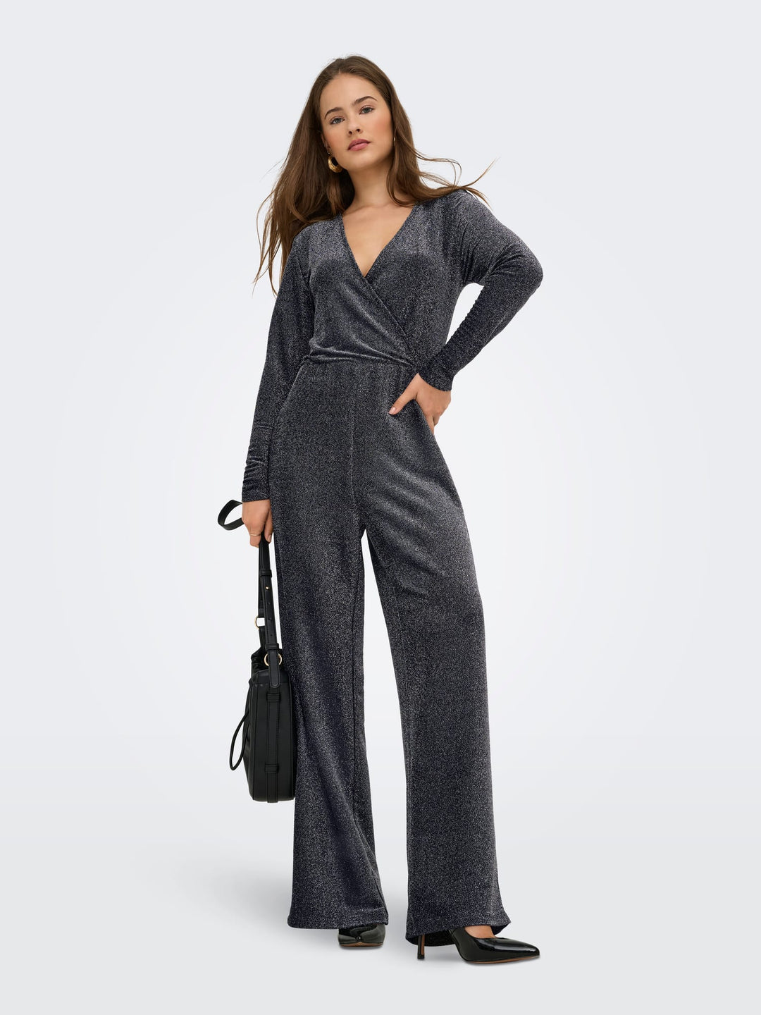 Only ONLRICH L/S GLITTER JUMPSUIT JRS zilverkleurig – dames