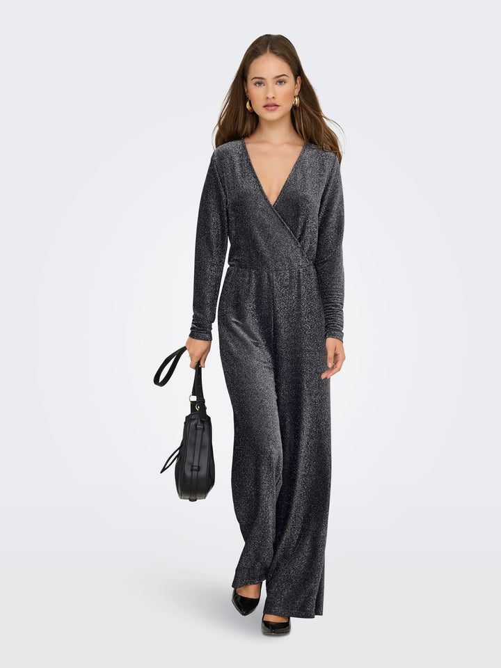 Only ONLRICH L/S GLITTER JUMPSUIT JRS zilverkleurig – dames