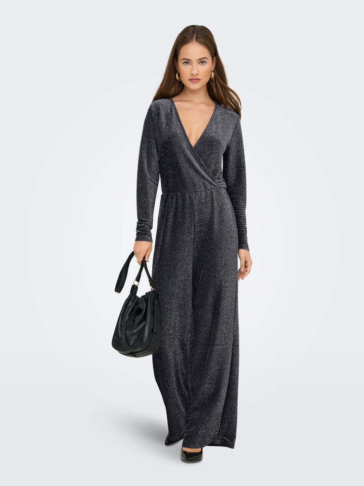 Only ONLRICH L/S GLITTER JUMPSUIT JRS zilverkleurig – dames