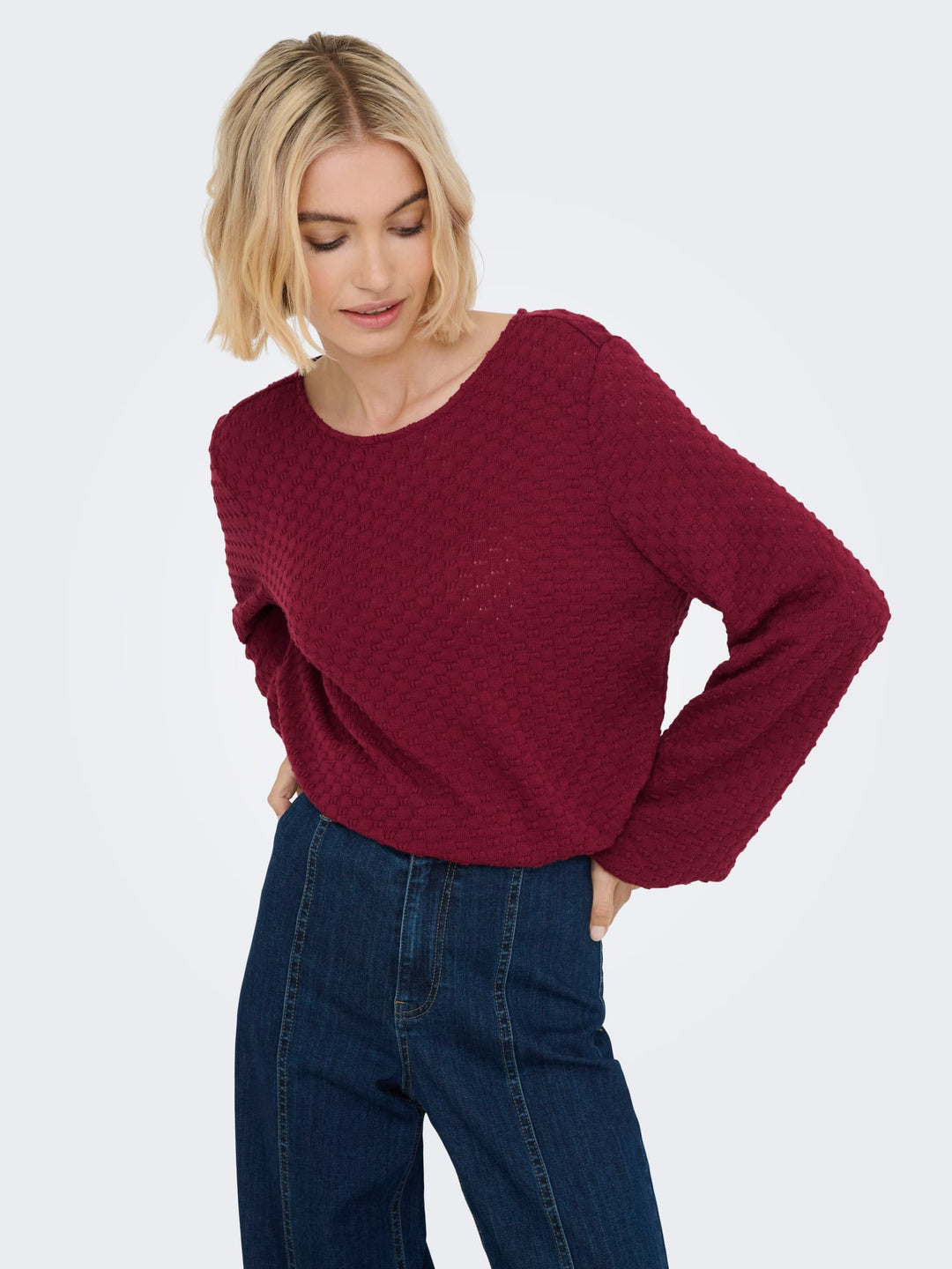 Only 15356111 Belle t-shirt l/m dames – wijnrood