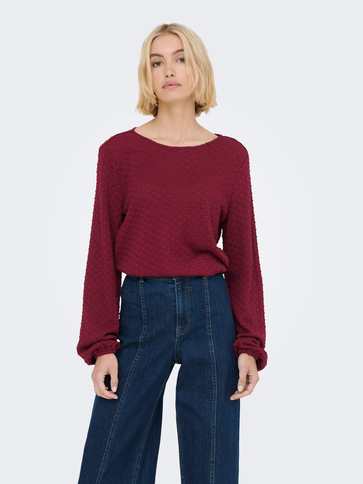 Only 15356111 Belle t-shirt l/m dames – wijnrood