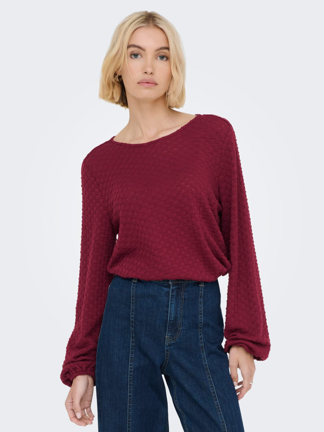 Only 15356111 Belle t-shirt l/m dames – wijnrood