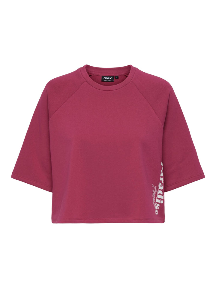 Only ONLCORA S/S PRINT O-NECK UB SWT fuchsia – dames t-shirt