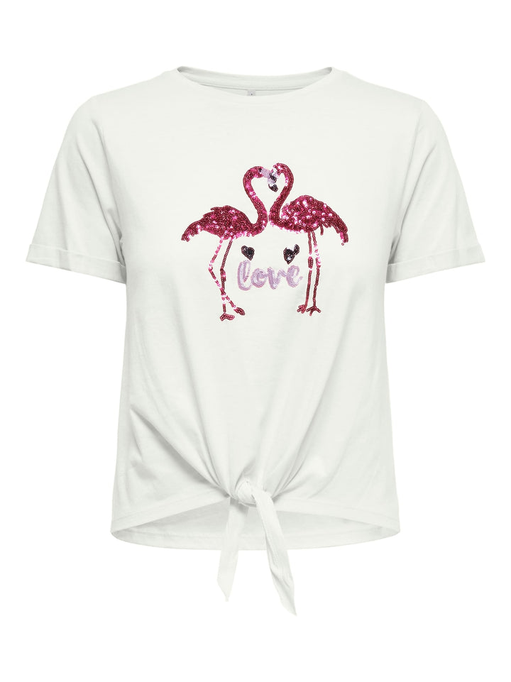 Only ONLDORA S/S Knot T-shirt dames – off-white