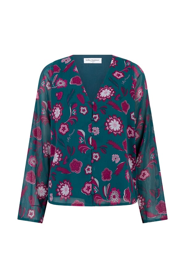 Lofty Manner Blouse Meva - dames blouse groen dessin