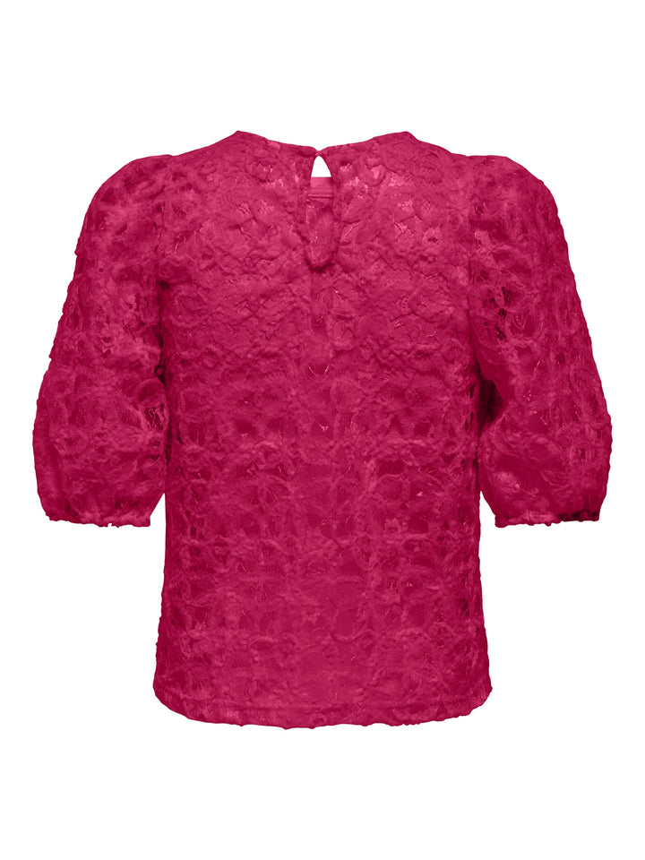 Only ONLBENIA S/S O-NECK LACE TOP – dames top fuchsia