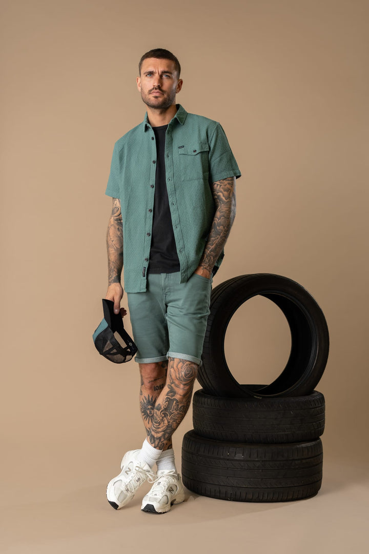 Petrol men M-1060-SIS409 overhemd k/m oud groen – heren