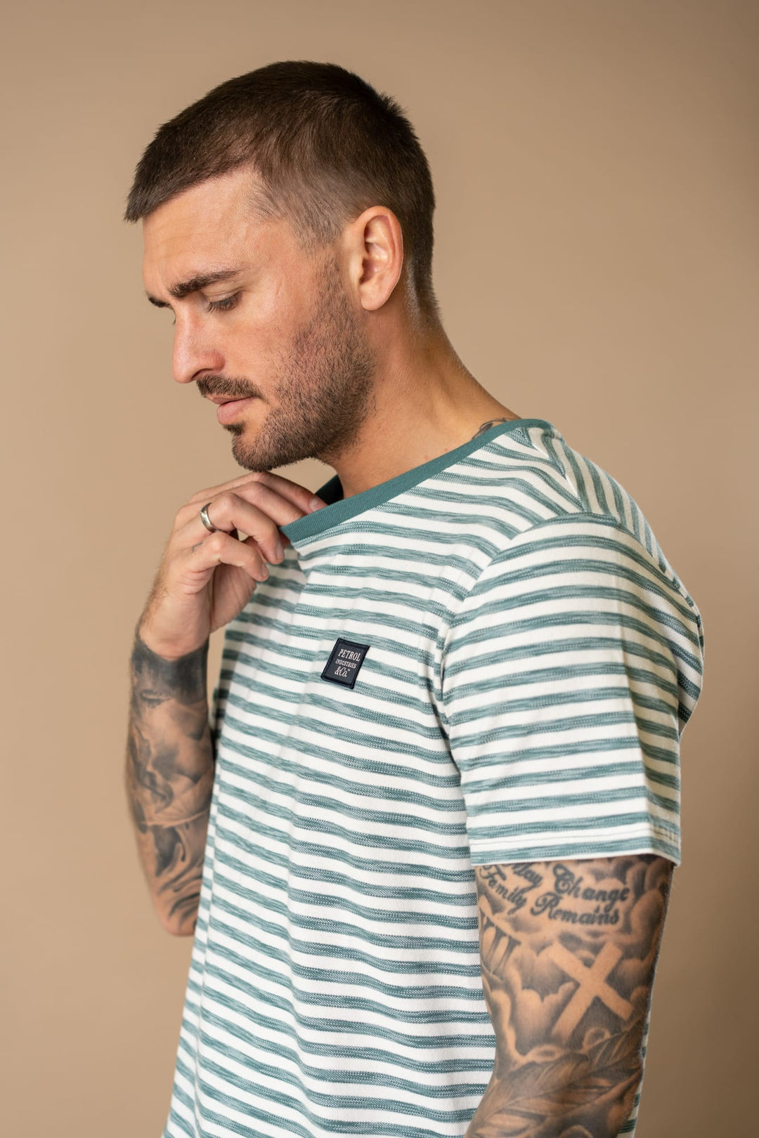 Petrol men M-1060-TSR674 t-shirt groen dessin – heren