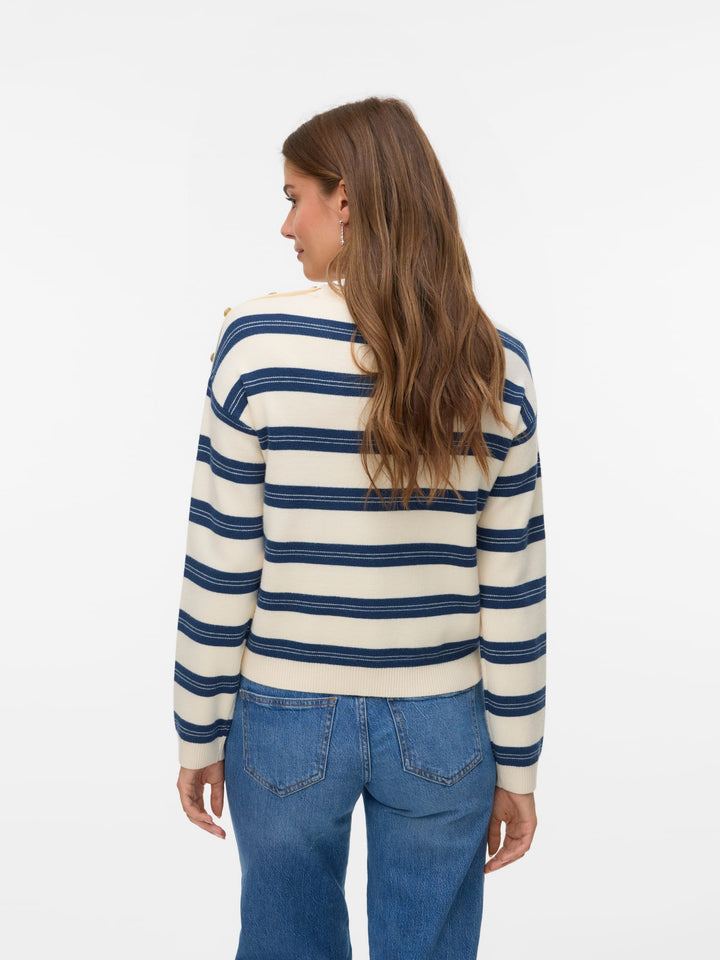 VERO MODA VMGOLD STRIPE LS O-NECK PULLOVER – damestrui - Ecru Dessin