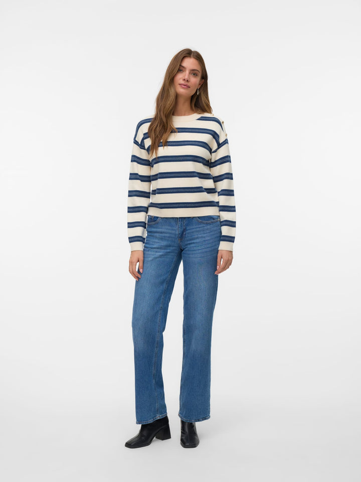 VERO MODA VMGOLD STRIPE LS O-NECK PULLOVER – damestrui - Ecru Dessin