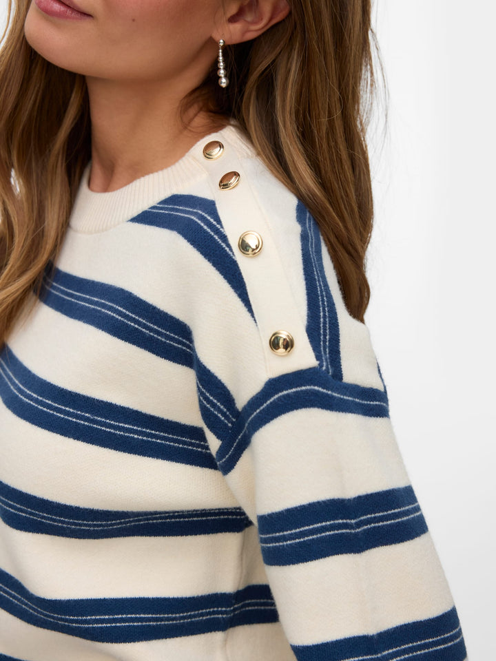 VERO MODA VMGOLD STRIPE LS O-NECK PULLOVER – damestrui - Ecru Dessin