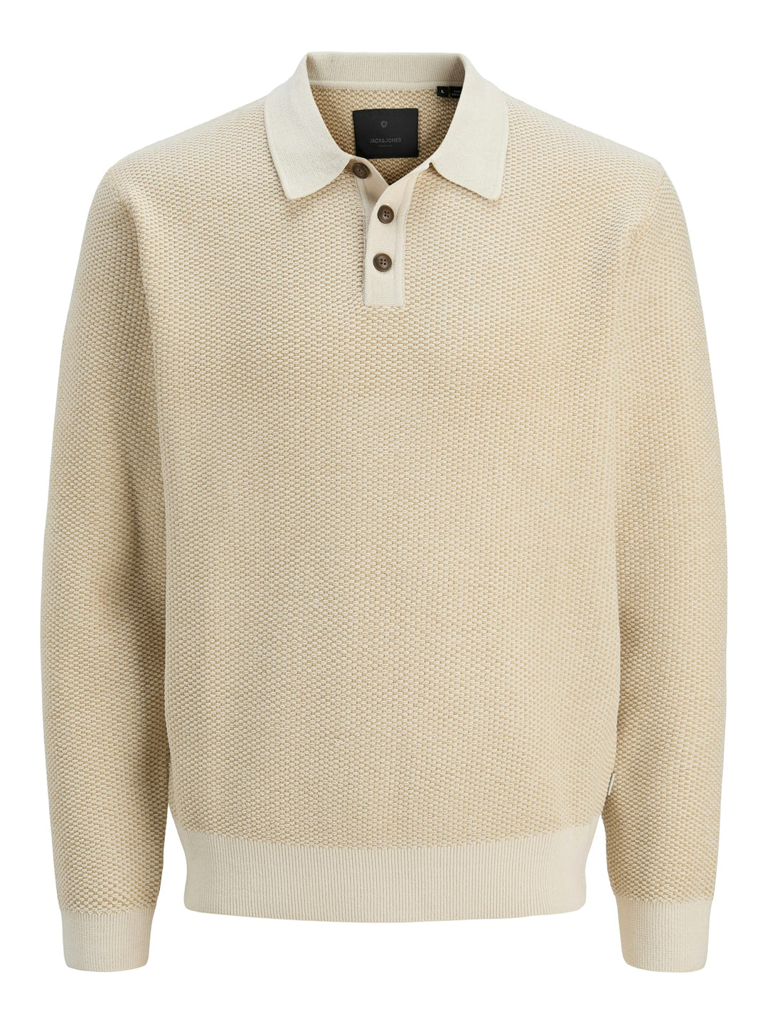 Jack & Jones JPRBLALANCE KNIT POLO LS – heren polo - Zand Dessin