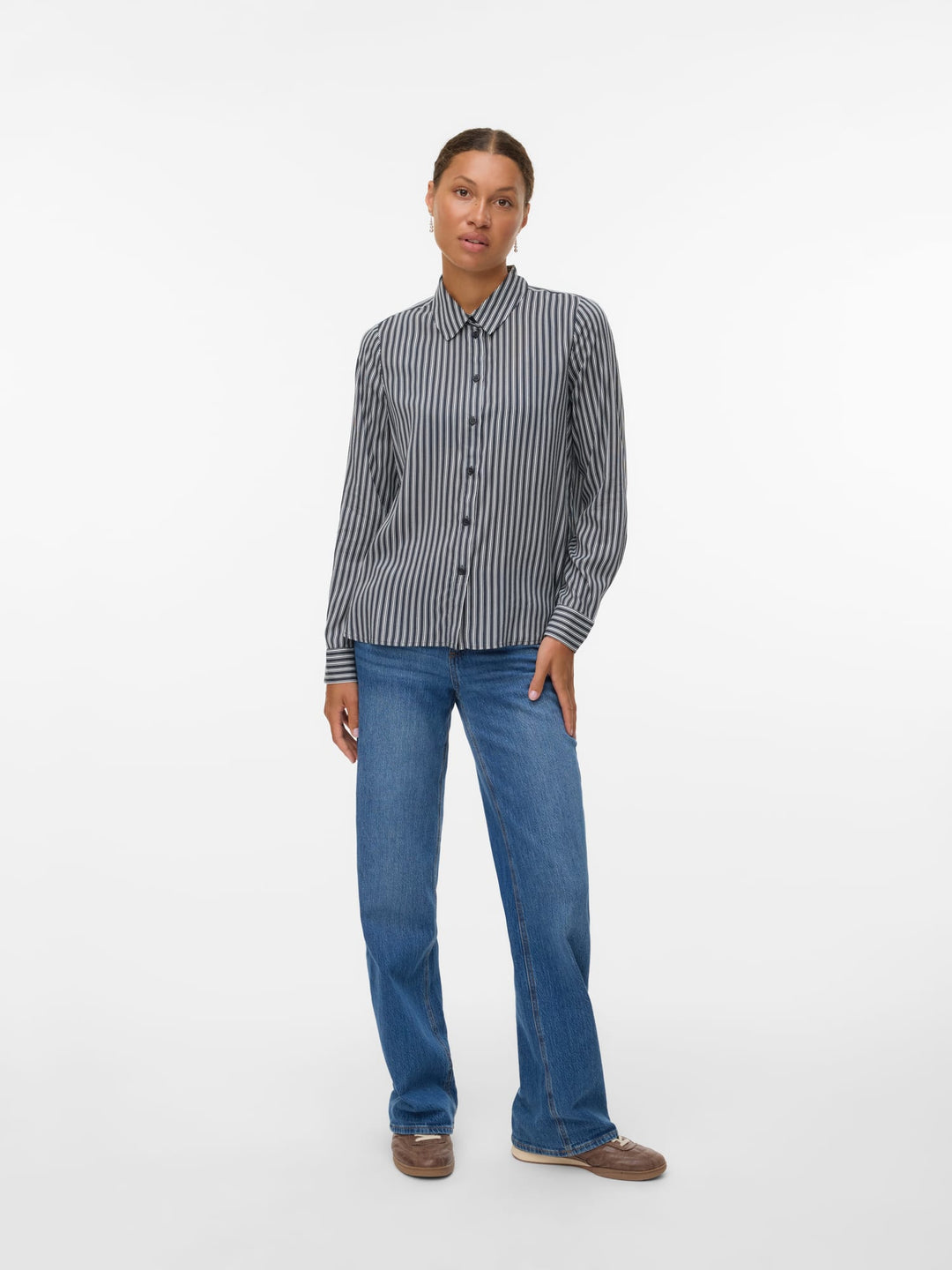 VERO MODA Bumpy blouse l/m dames – blauw dessin