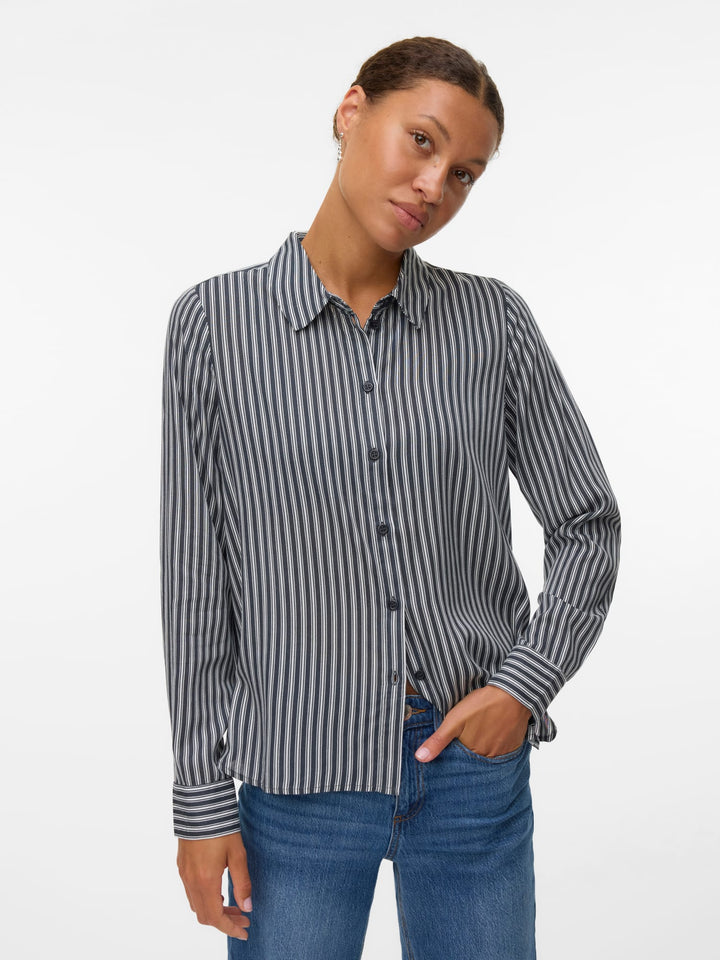 VERO MODA Bumpy blouse l/m dames – blauw dessin