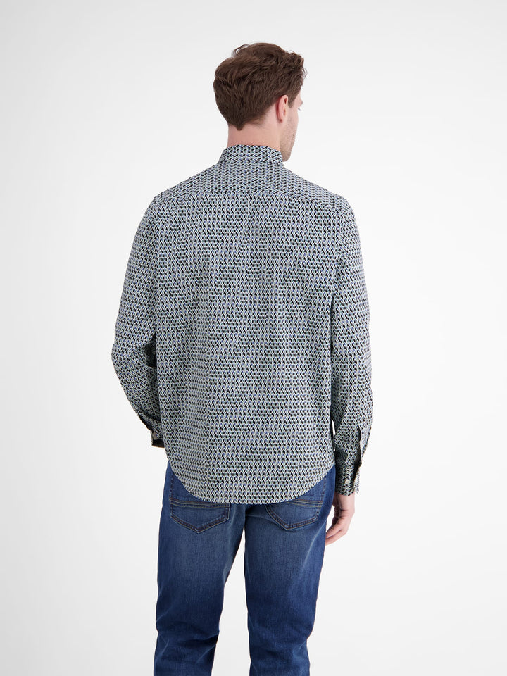 Lerros 2581374 overhemd l/m heren bruin dessin