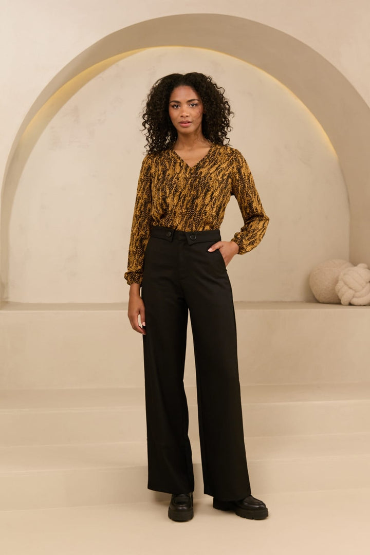 Lofty Manner Blouse Agnes – dames blouse bruin dessin