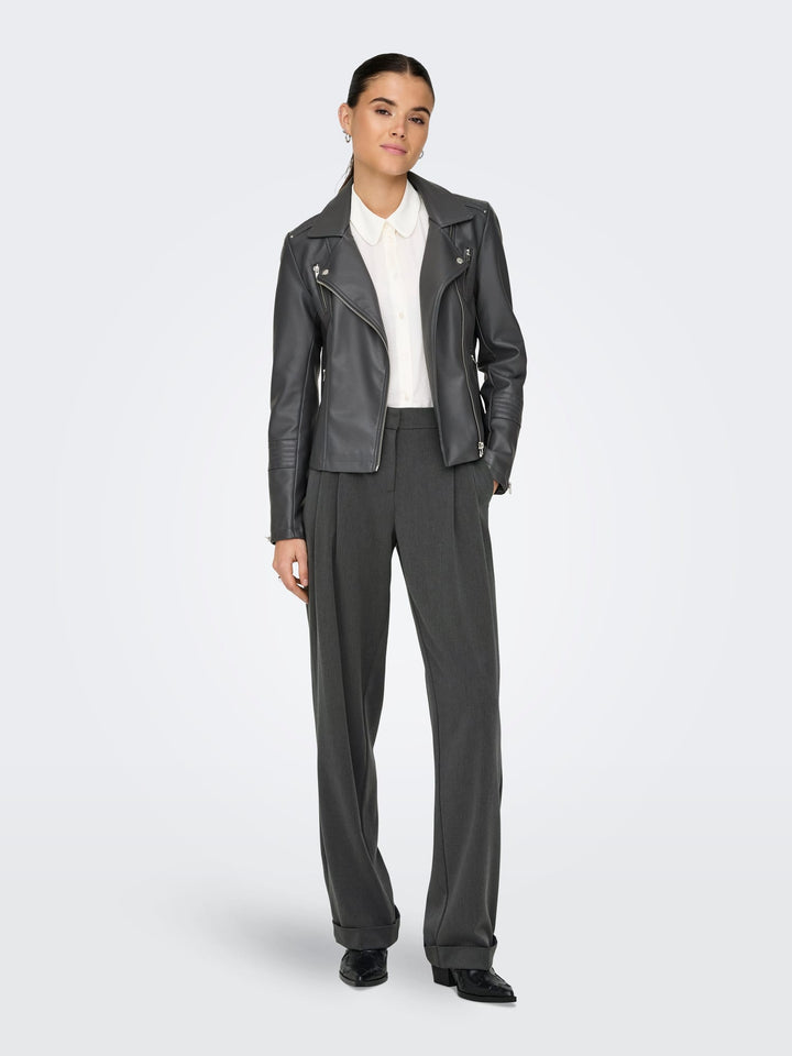 Only Gemma faux leather bikerjack - dames - Grijs
