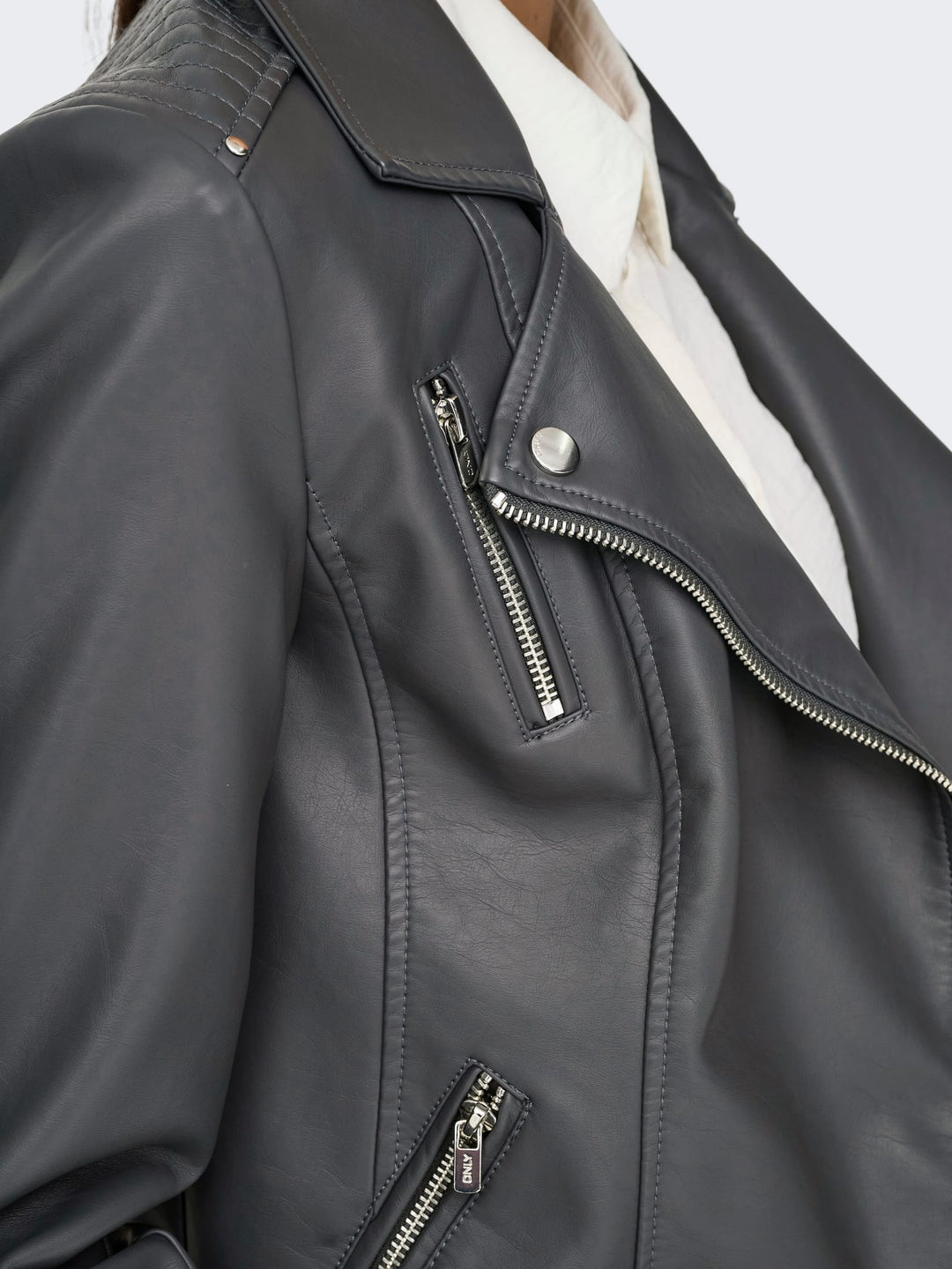 Only Gemma faux leather bikerjack - dames - Grijs