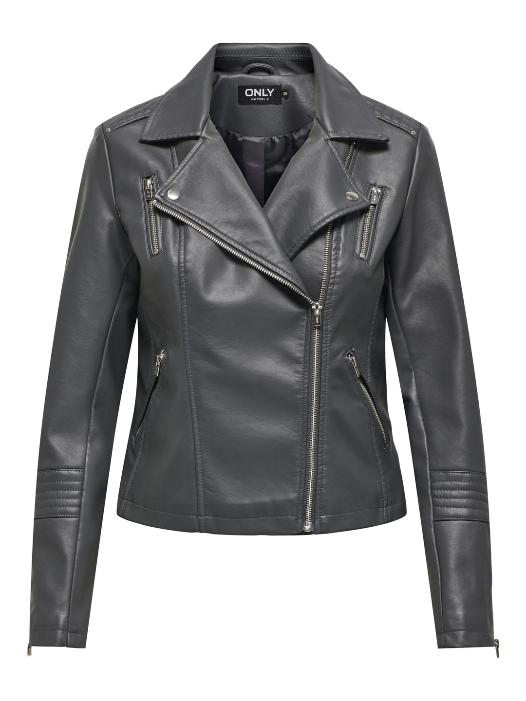 Only Gemma faux leather bikerjack - dames - Grijs