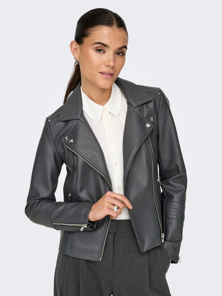 Only 15153079 Gemma kunstleder jack grijs – dames