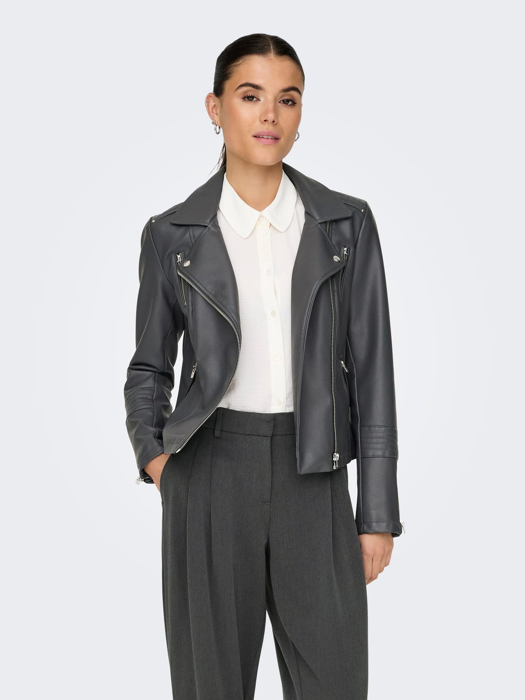 Only Gemma faux leather bikerjack - dames - Grijs