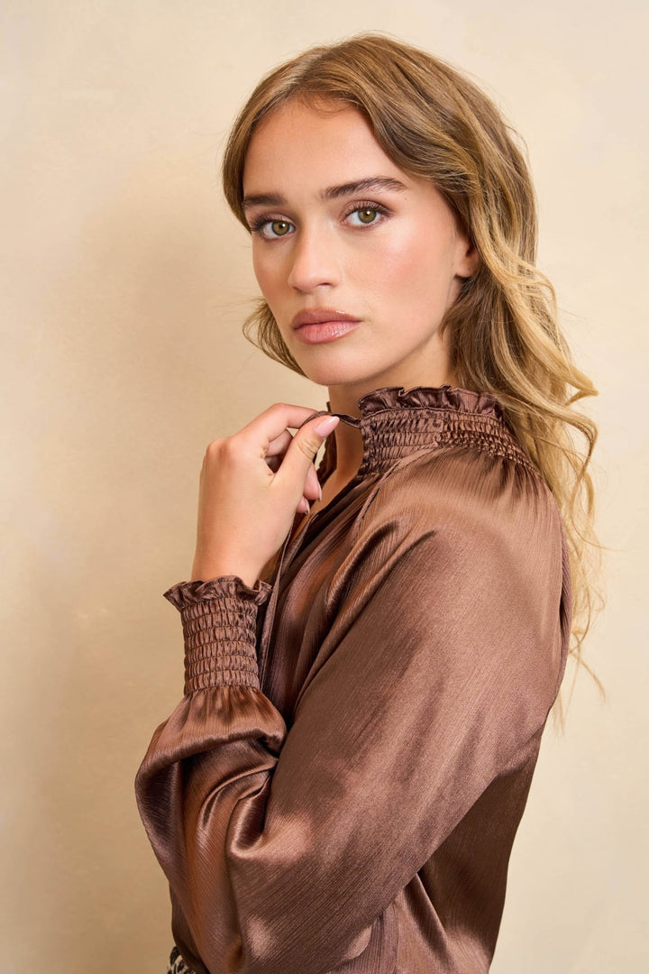 Lofty Manner QL07 Blouse Tyra – dames blouse bruin