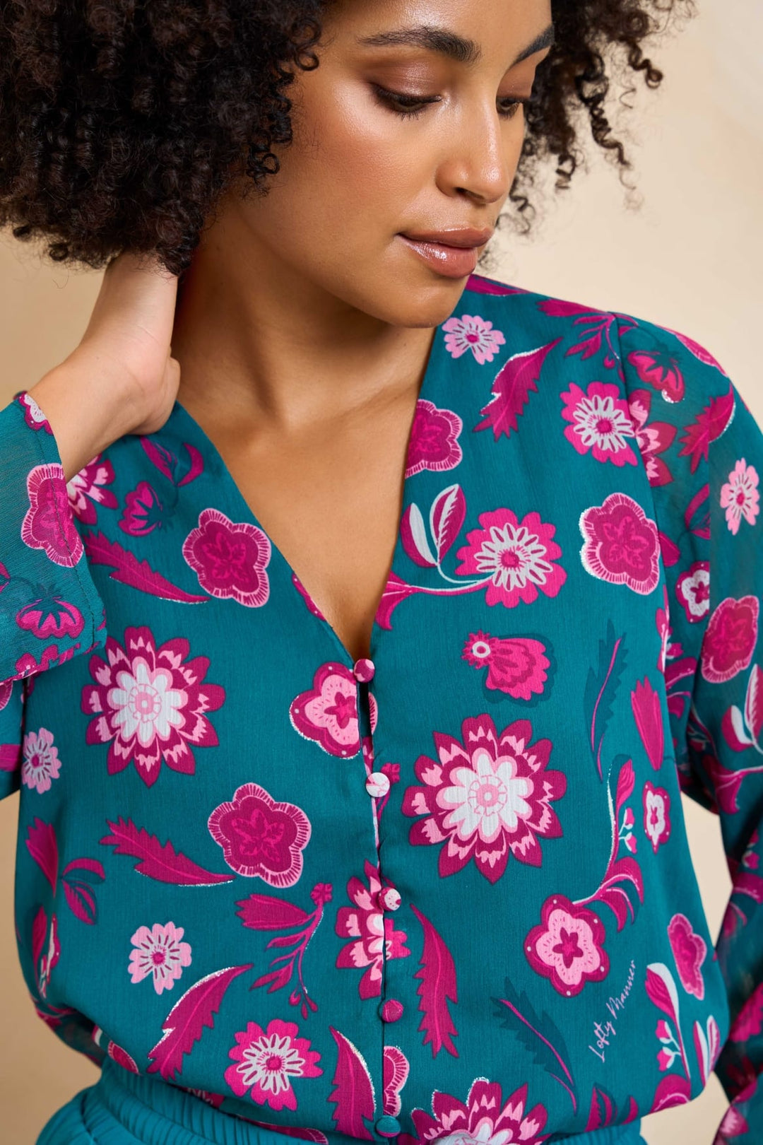 Lofty Manner Blouse Meva - dames blouse groen dessin