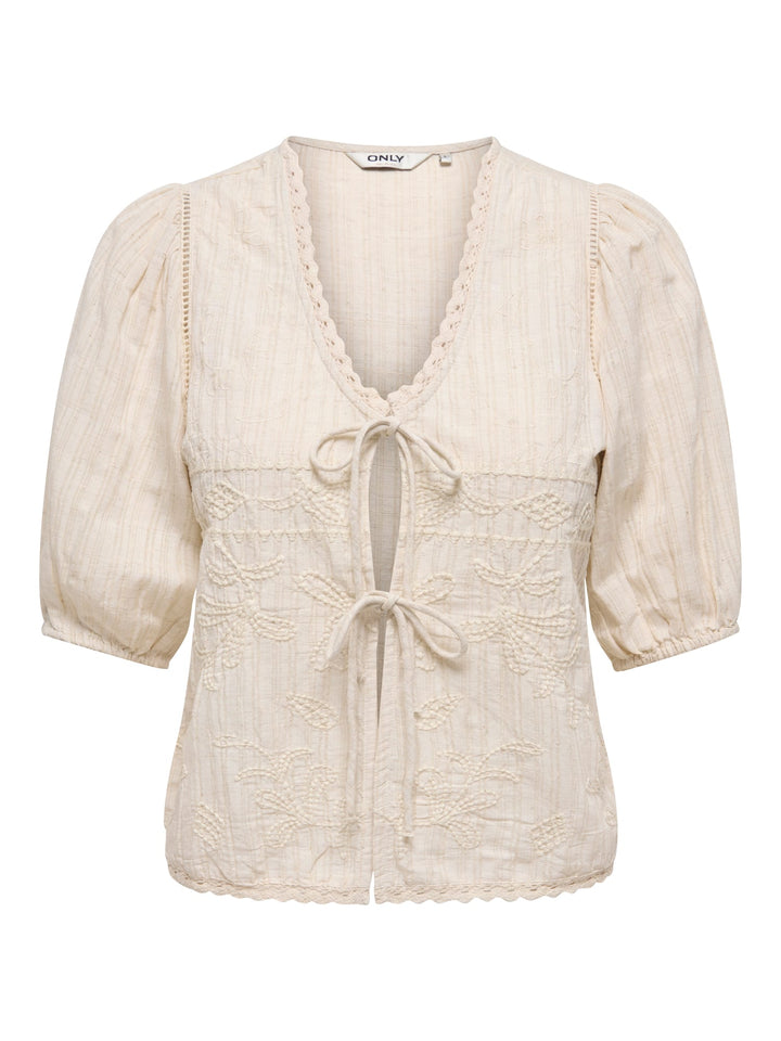 Only ONLNURA SS TIE TOP WVN beige – dames top