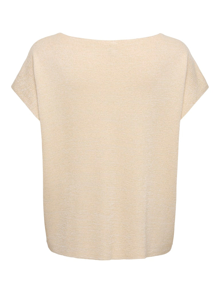 Only ONLSHINA SS Glitter V-Hals T-shirt – dames - Goudkleurig
