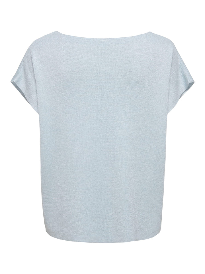 Only ONLSHINA SS GLITTER V-NECK T-shirt lichtblauw – dames