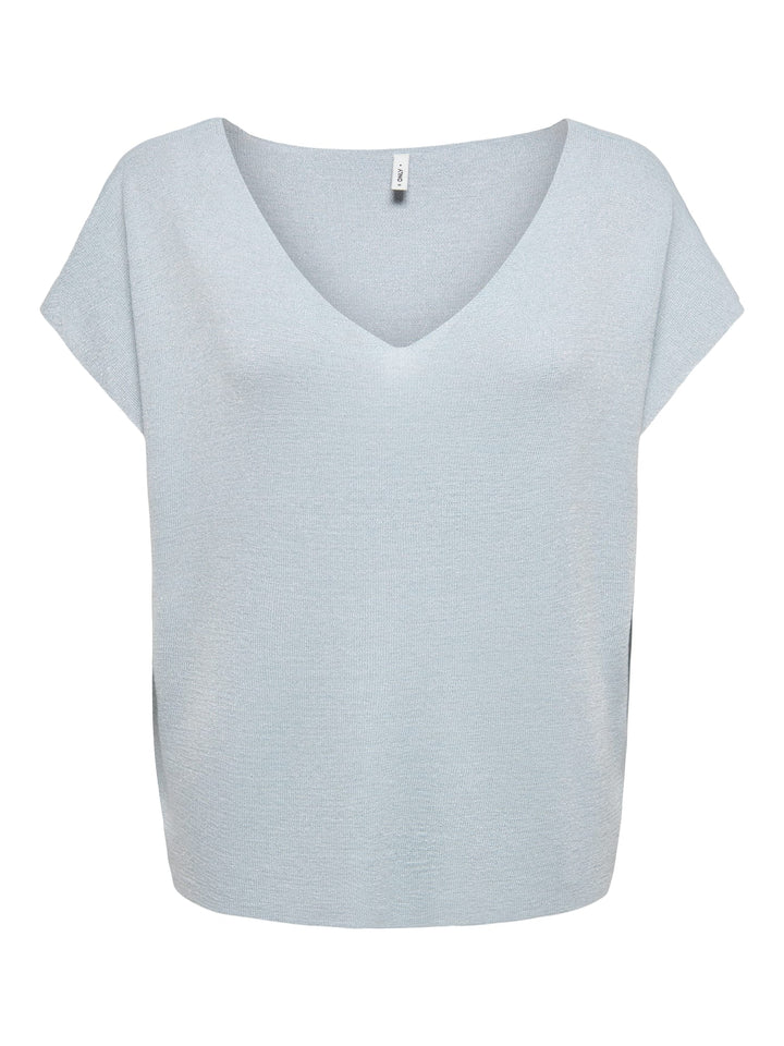 Only ONLSHINA SS GLITTER V-NECK T-shirt lichtblauw – dames