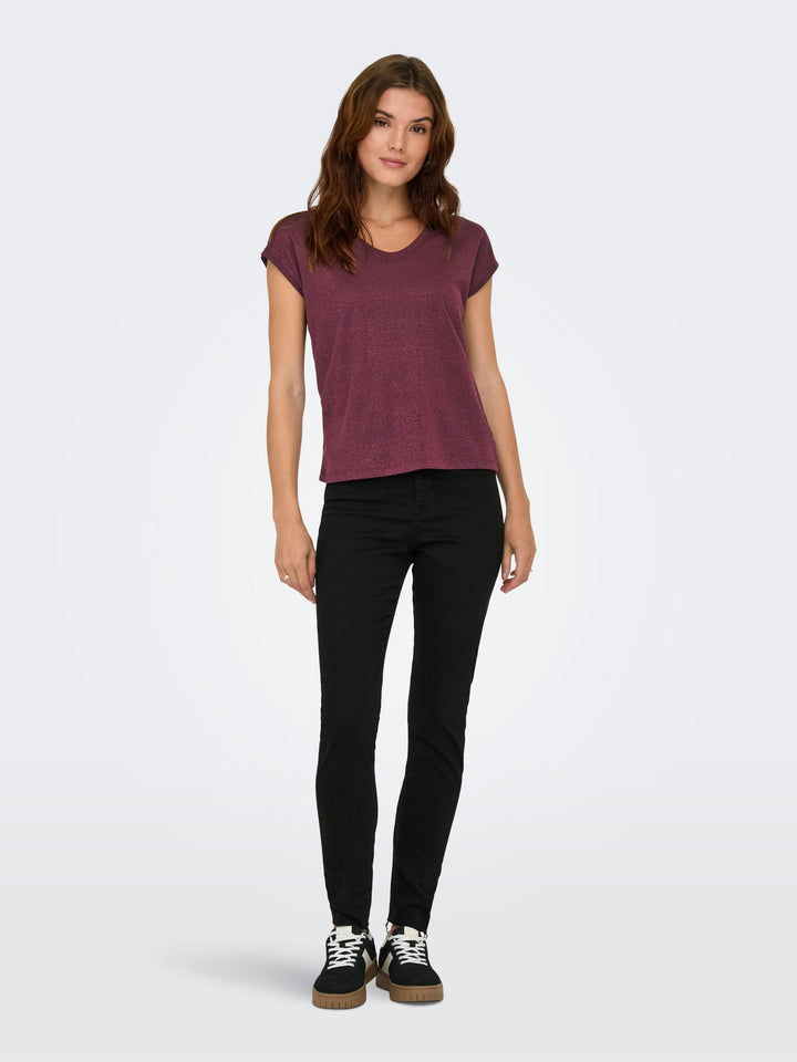 Only ONLSILVERY T-shirt bordeaux – dames