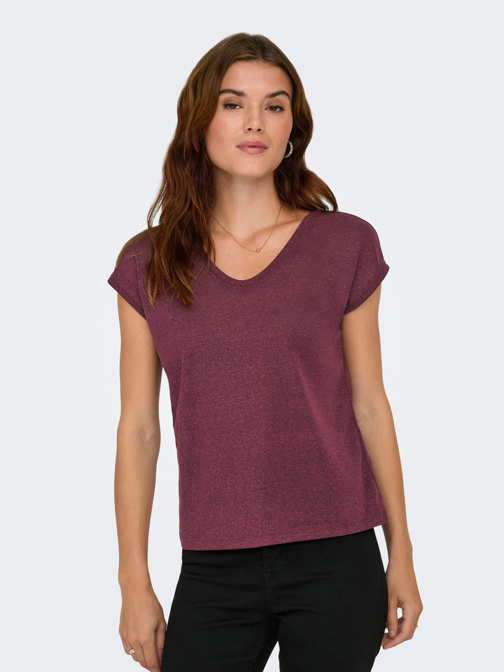 Only ONLSILVERY T-shirt bordeaux – dames