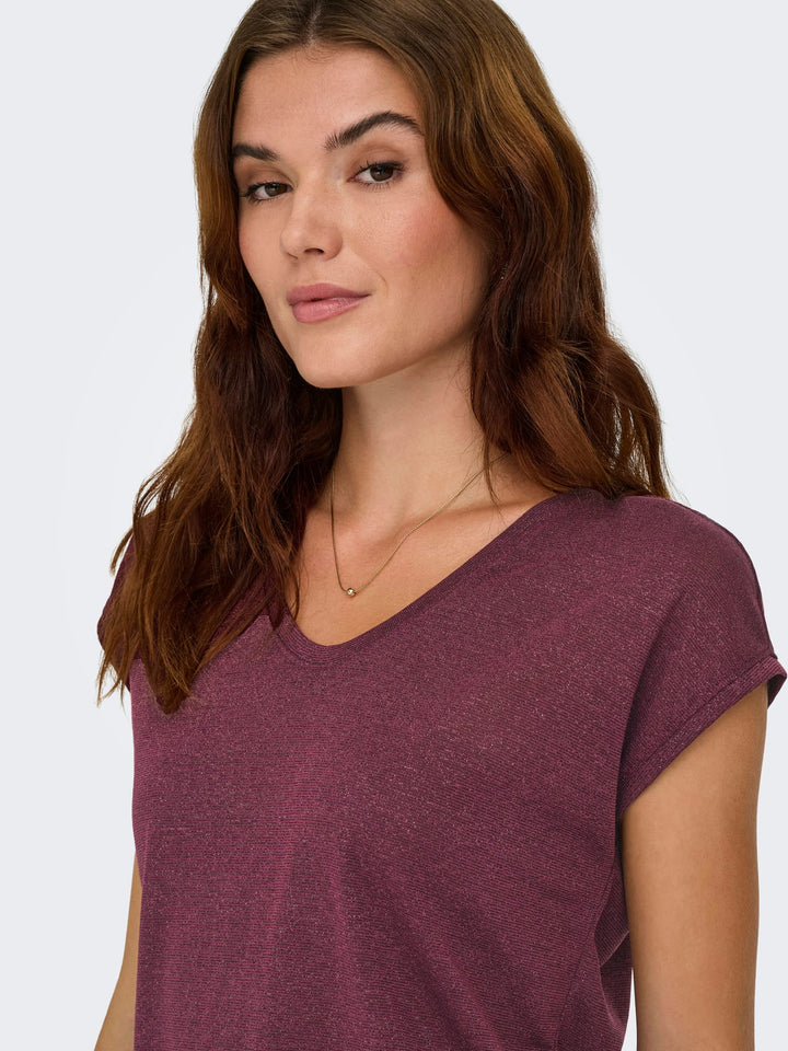 Only ONLSILVERY T-shirt bordeaux – dames