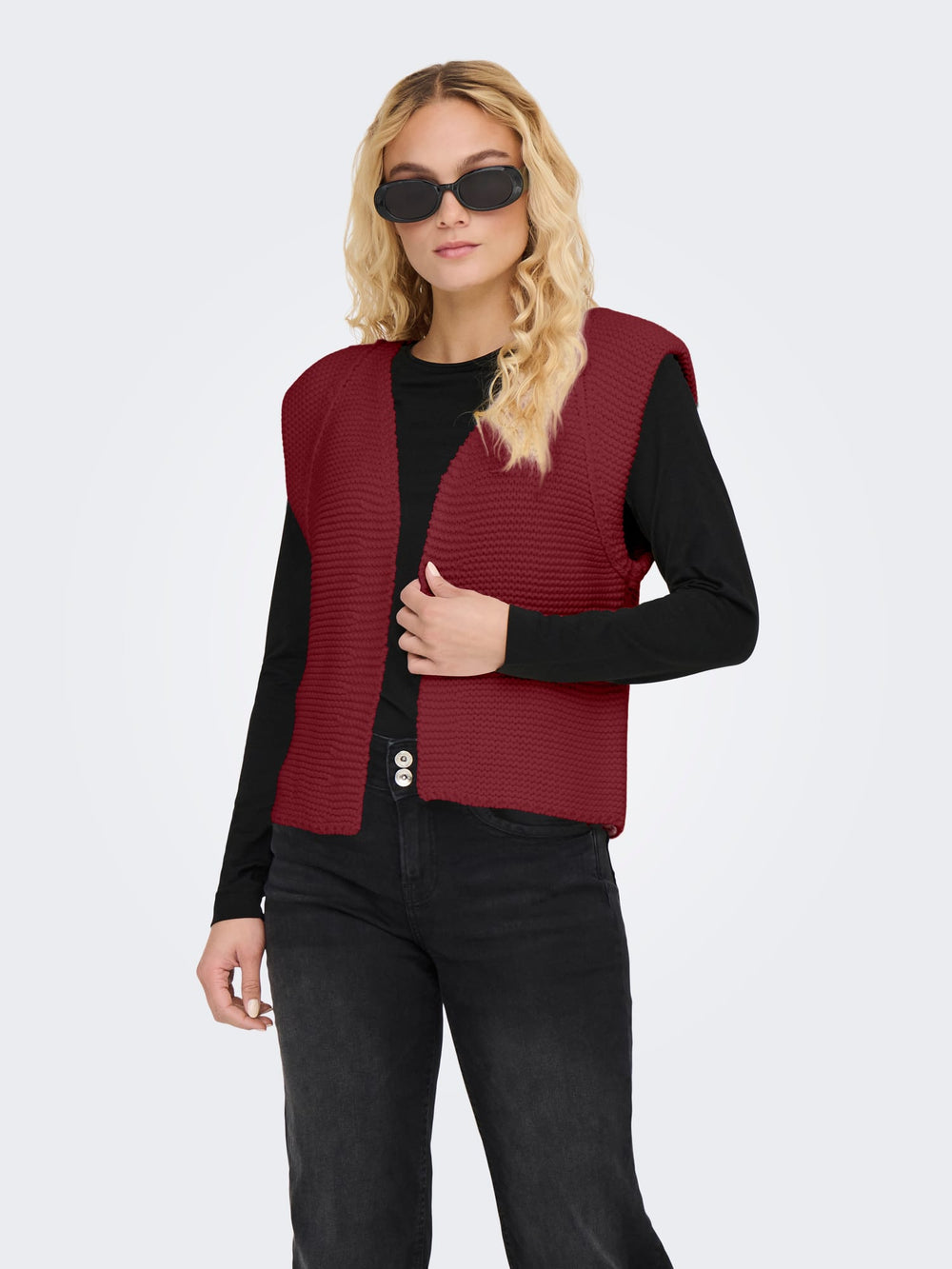 Only ONLLOUI vest gebreid wijnrood – dames