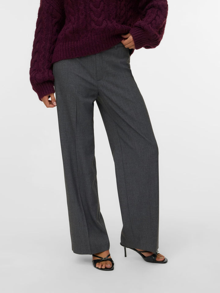 VERO MODA VMTEXAS MW STRAIGHT PANT – dames lange broek - Grijs Melee - L34
