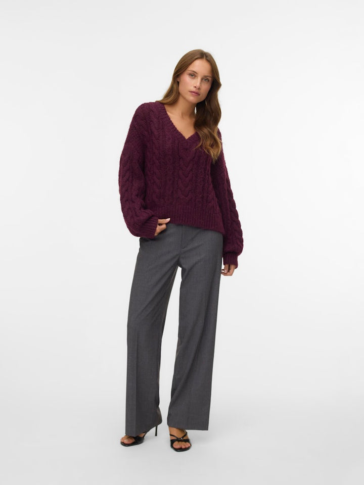 VERO MODA VMTEXAS MW STRAIGHT PANT – dames lange broek - Grijs Melee - L34