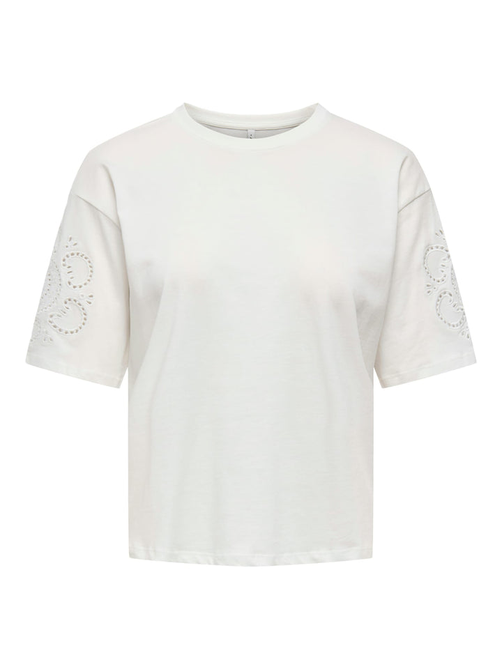 Only ONLTALLY S/S ROUND NECK BOX TOP JRS wit dessin – dames