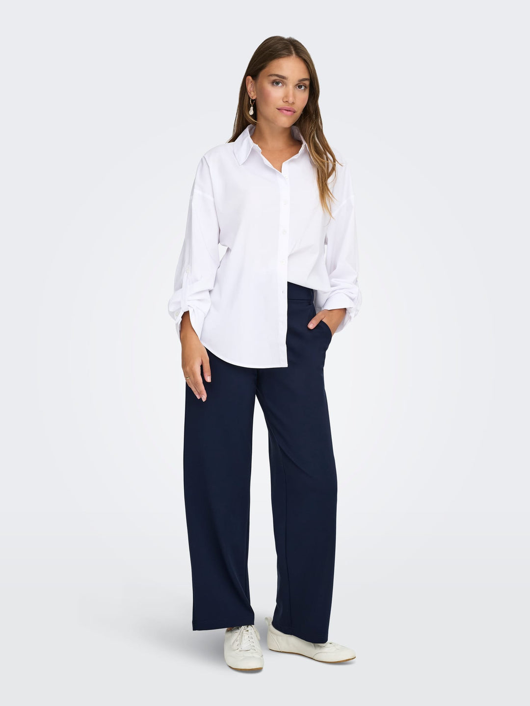 Only ONLPOPTRASH MW Straight PNT – dames lange broek navy - L34