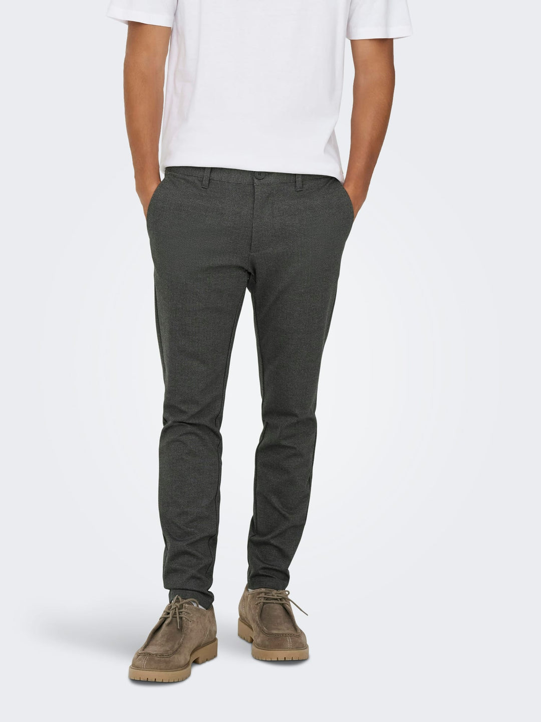 ONLY & SONS ONSMARK SLIM CHECK broek grijs dessin – heren - L34