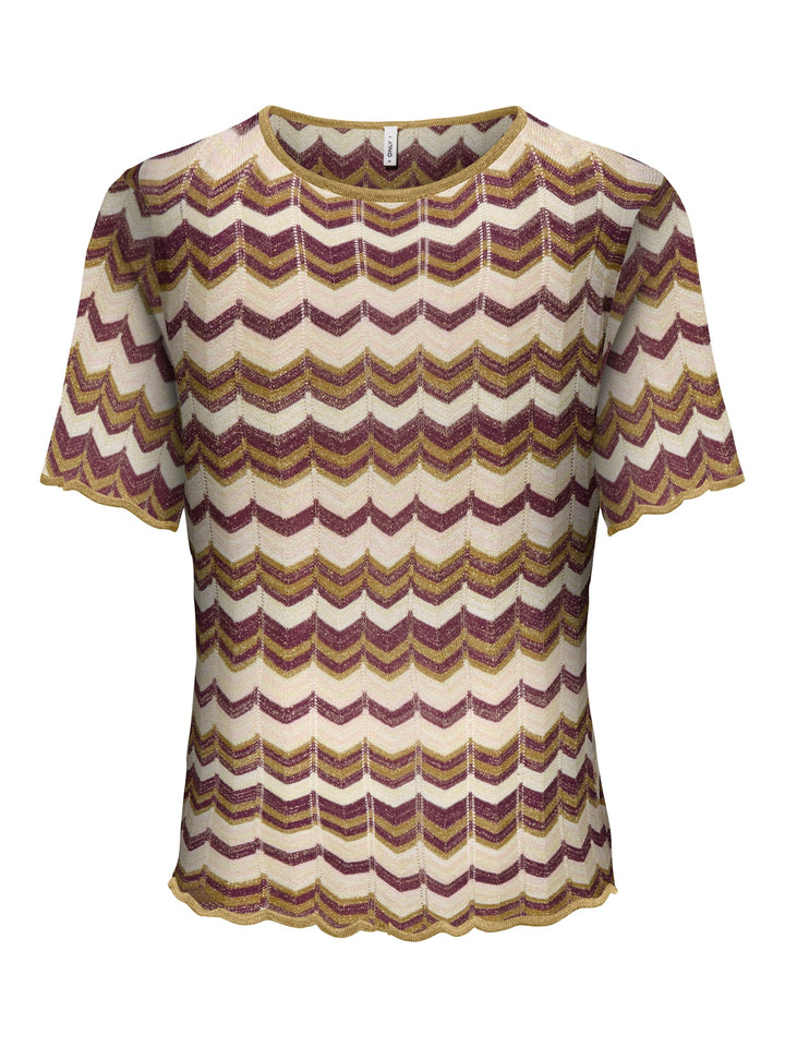 Only Aster gebreid T-shirt met glitter – dames - Bruin Dessin