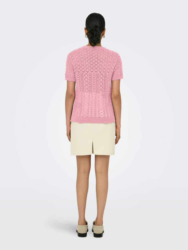 Only ONLSAGA SS O-NECK KNT NOOS licht roze top – dames