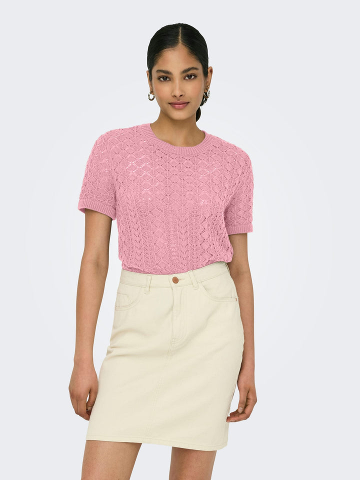 Only ONLSAGA SS O-NECK KNT NOOS licht roze top – dames